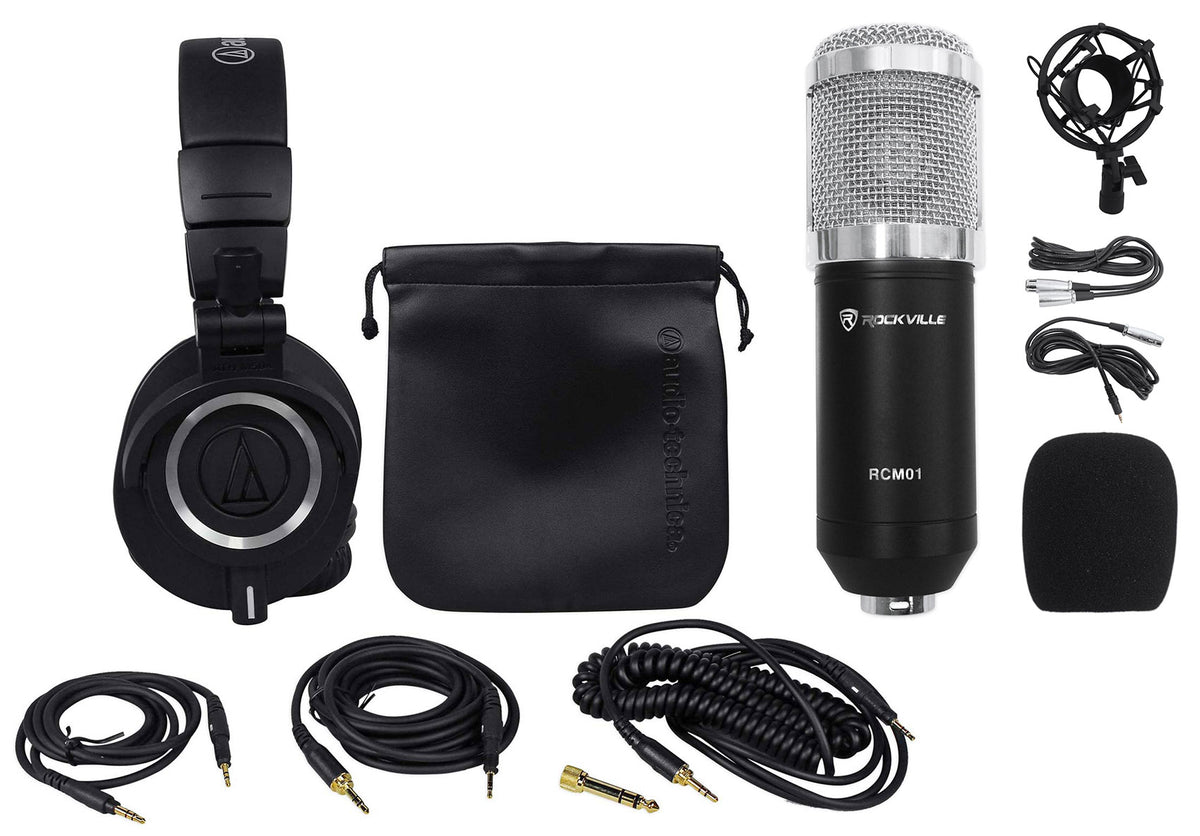 ATH-M50X Headphones & RCM01 Condenser Microphone Streaming Bundle