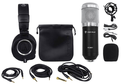 ATH-M50X Headphones & RCM01 Condenser Microphone Streaming Bundle