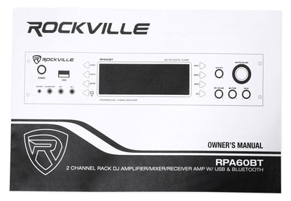 Rockville RPA60BT 19" 1000w 2-Ch USB Bluetooth DJ/Pro/Karaoke Amplifier Mixer