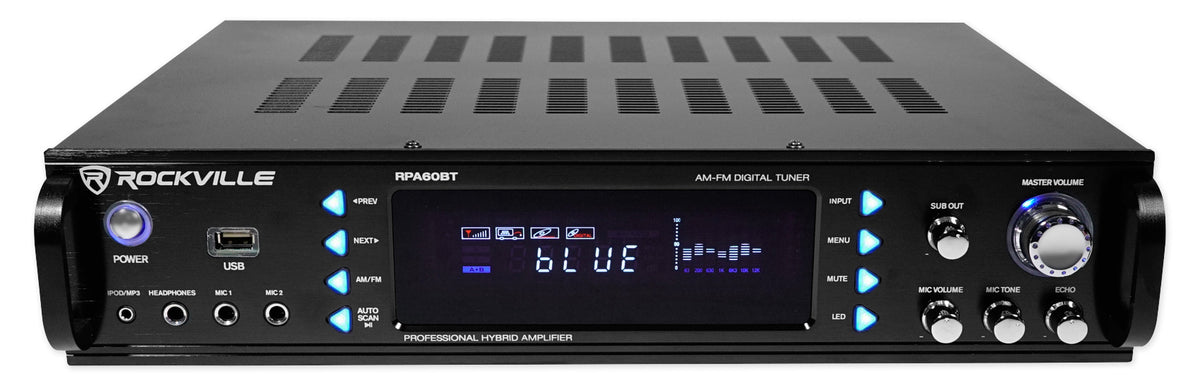 Rockville RPA60BT 19" 1000w 2-Ch USB Bluetooth DJ/Pro/Karaoke Amplifier Mixer
