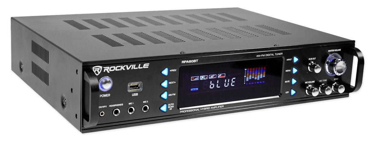 Rockville RPA60BT 19" 1000w 2-Ch USB Bluetooth DJ/Pro/Karaoke Amplifier Mixer