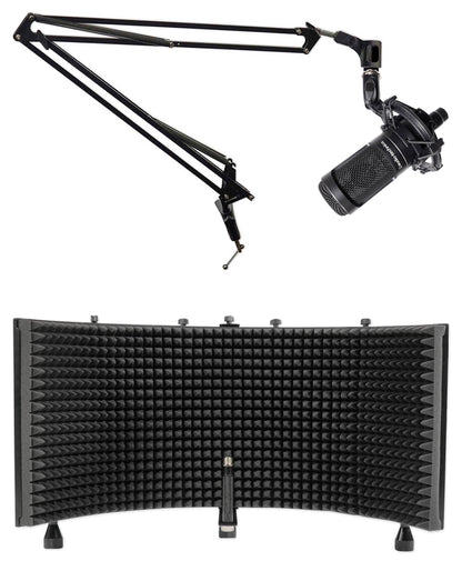Audio Technica AT2050 Studio Condenser Recording Microphone Mic+Boom+Foam Shield
