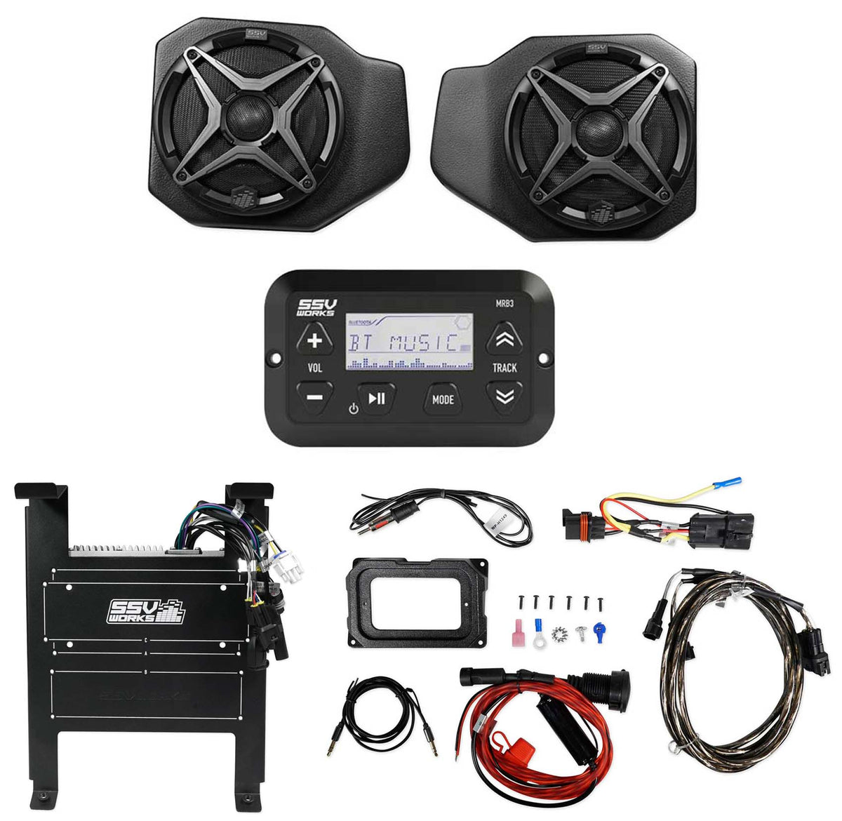 Bluetooth Receiver + 6.5" Speakers + Kick Panel Pods for 2018 Polaris Ranger XP1000