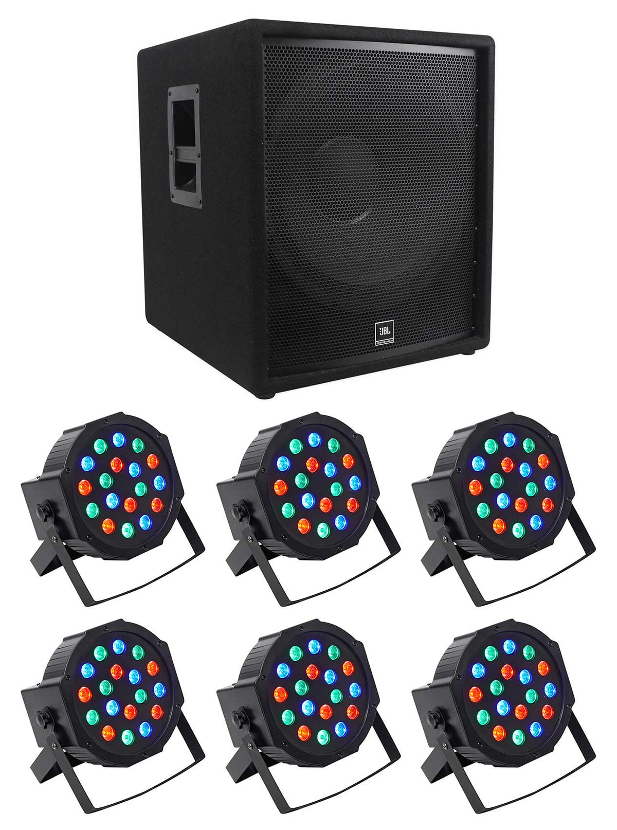 JBL Pro JRX218S 1400 Watt 18" Passive Subwoofer DJ Sub+(6) Par Can Wash Lights
