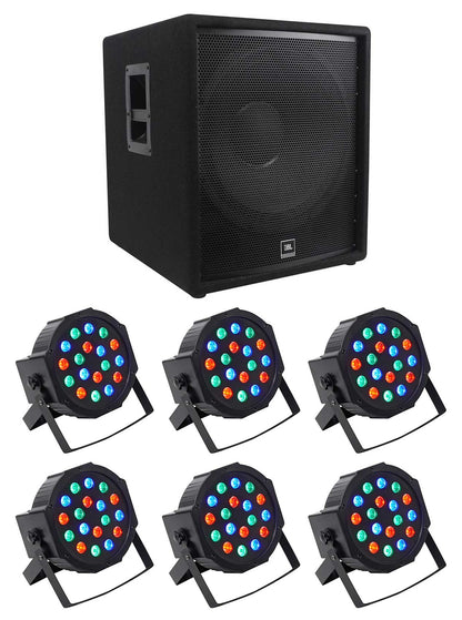JBL Pro JRX218S 1400 Watt 18" Passive Subwoofer DJ Sub+(6) Par Can Wash Lights