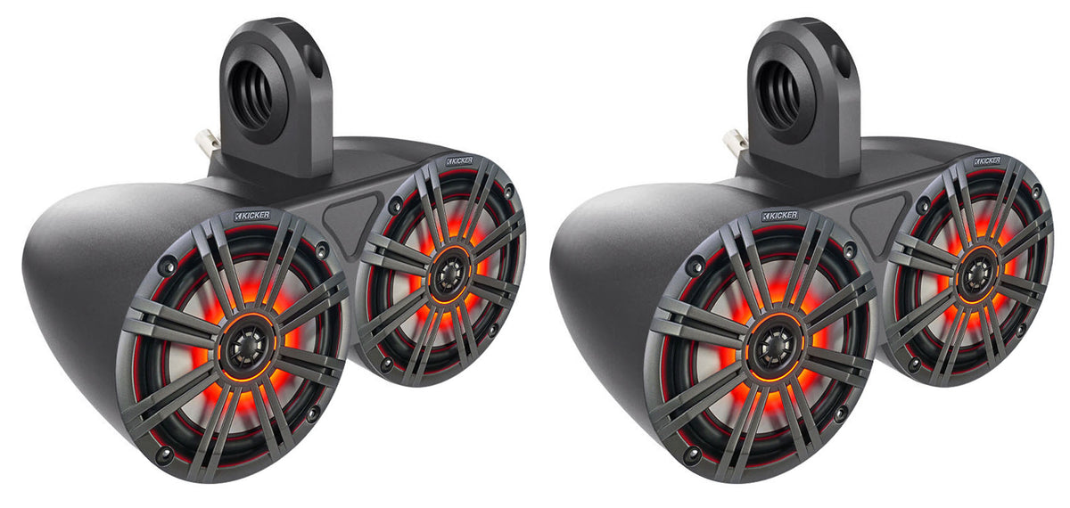 Pair Dual 43KM654LCW 6.5" 780W Marine Wakeboard Tower Speakers w/LEDs