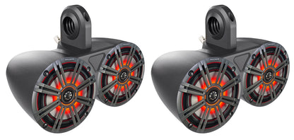 Pair Dual 43KM654LCW 6.5" 780W Marine Wakeboard Tower Speakers w/LEDs
