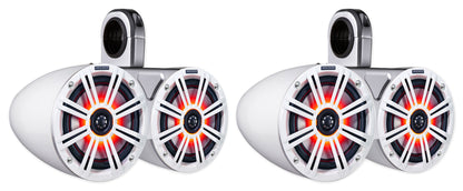 Pair Dual 43KM654LCW 6.5" 780W White Wakeboard Tower Speakers w/LEDs