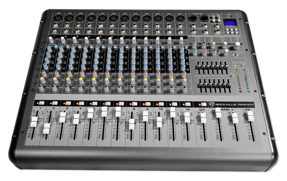 Rockville RPM1470 14 Channel 6000w Actived Mixer w/ USB/ Effects/14 XDR2 Mic Pres
