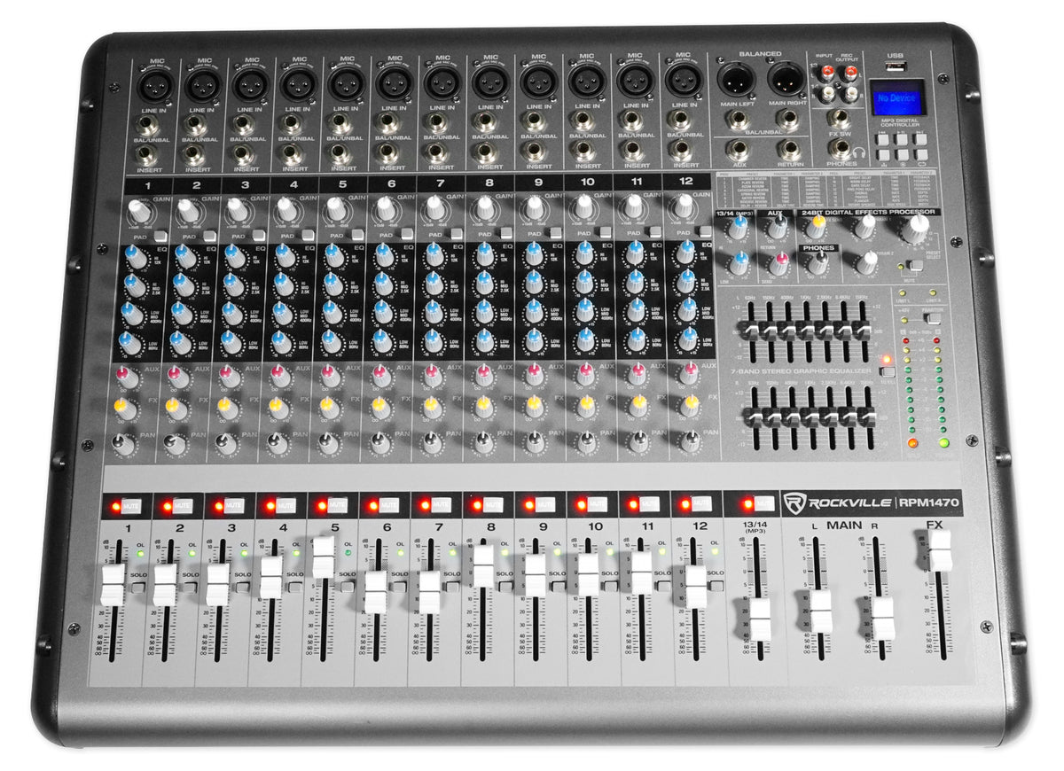 Rockville RPM1470 14 Channel 6000w Actived Mixer w/ USB/ Effects/14 XDR2 Mic Pres