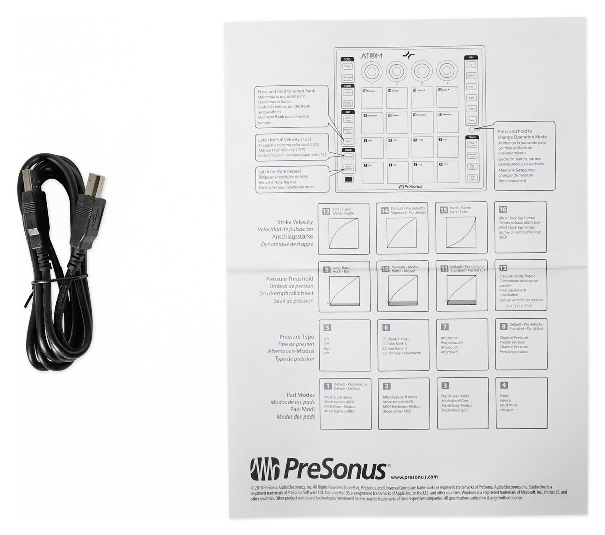 PRESONUS ATOM 16 Pad USB MIDI RGB DJ Controller+Studio One Recording Software
