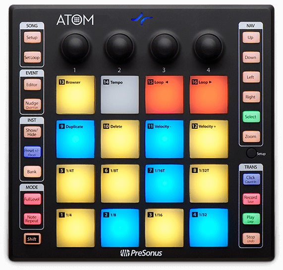 PRESONUS ATOM 16 Pad USB MIDI RGB DJ Controller+Studio One Recording Software
