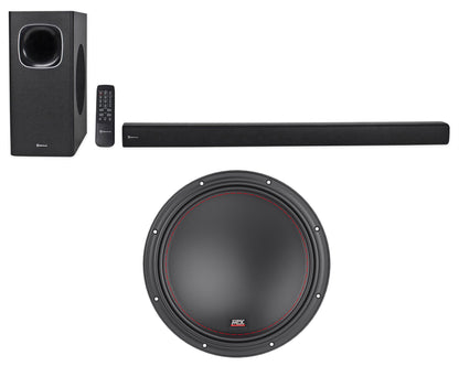 MTX 7512-44 12" 1500w Competition Subwoofer DVC 4ohm Sub+Rockbar Soundbar System