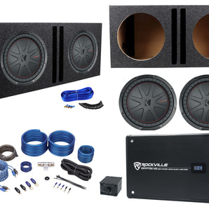 2 Kicker 48CWR124 COMPR12 2000W 12" Subwoofers+Vented Box+Mono Amplifier+Amp Kit