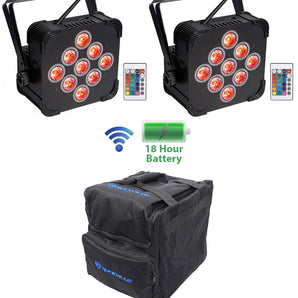 (2) Rockville BEST PAR 60 Rechargeable Wash Lights w/ Wireless DMX+RGBWA+UV+Bag