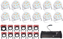 12) Rockville RockPAR50 WHT DJ/Club Wash Lights+384 Ch DMX Controller+Cables