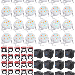 (24) Rockville RockPAR50 WHT LED RGB Par Can DJ/Club DMX Wash Lights+Cables+Bags