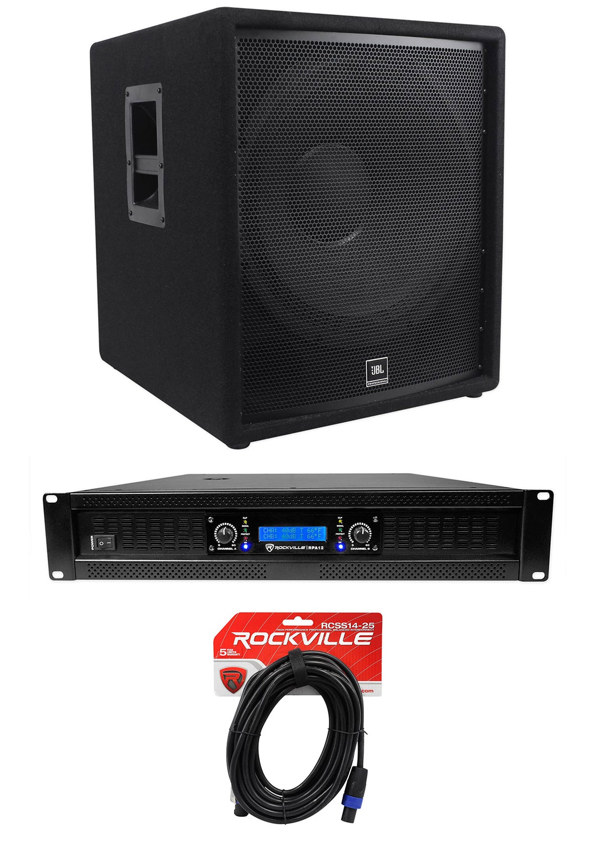JBL Pro JRX218S 1400w 18" DJ PA Subwoofer Sub+2-Channel Power Amplifier+Cable