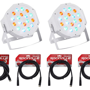 (4) Rockville RockPAR50 WHT LED RGB Par Can DJ/Club DMX Wash Lights+Cables