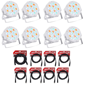 (8) Rockville RockPAR50 WHT LED RGB Par Can DJ/Club DMX Wash Lights+Cables