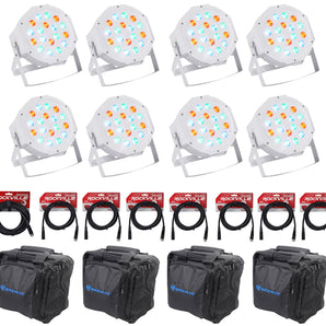 (8) Rockville RockPAR50 WHT LED RGB Par Can DJ/Club DMX Wash Lights+Cables+Bags