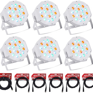 (6) Rockville RockPAR50 WHT LED RGB Par Can DJ/Club DMX Wash Lights+Cables