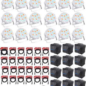 (24) Rockville RockPAR50 WHT Wash Lights+384 Ch DMX Controller+Cables+Bags