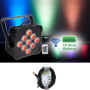 Rockville RGBWA+UV Battery Powered Wireless Wash Par DJ Up Light+Chauvet Cable
