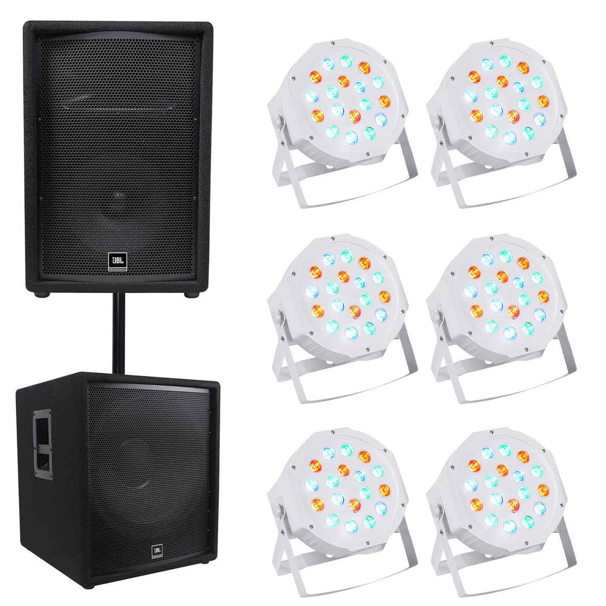 JBL JRX212 1000 Watt 12" 2-Way DJ P/A Speaker+18" 1400w Sub+6) Par Wash Lights