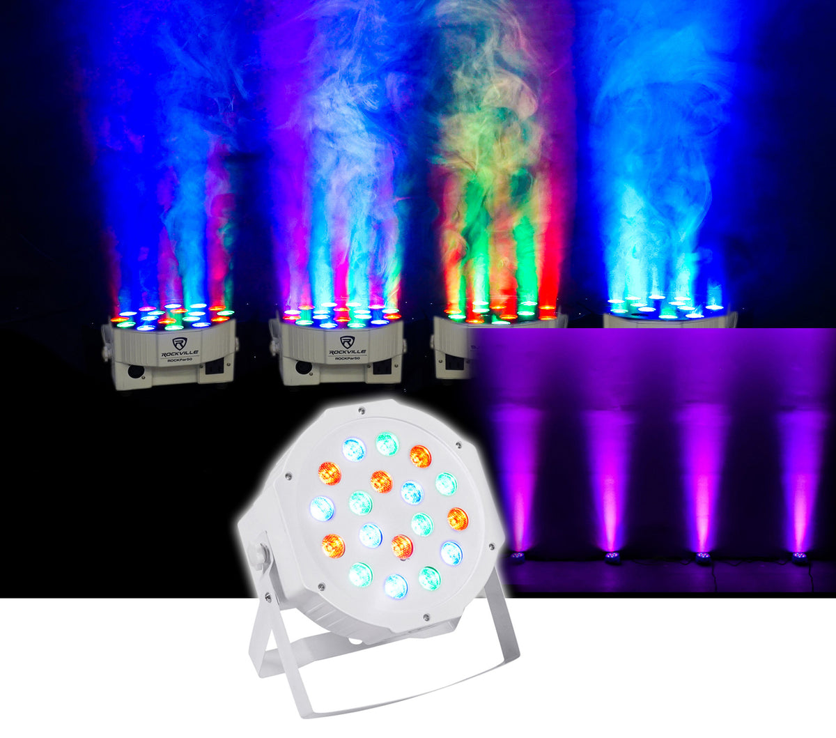 RockPAR50 WHT LED RGB Compact Par Can DJ/Club DMX Wash Light+Cable