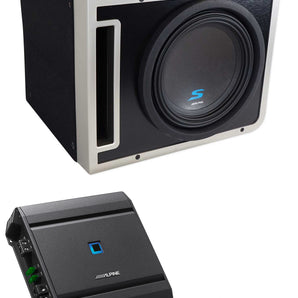 Alpine S-SB10V 10" 600w Subwoofer+Ported Sub Enclosure Box+Amplifier+Bass Knob