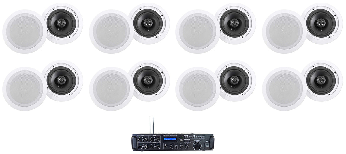 Rock Zone 8 Ch. Multi Room Receiver+(16) 6.5" White Ceiling Speakers