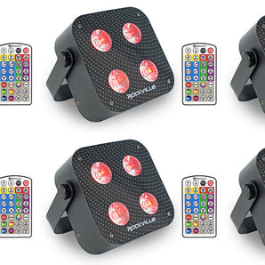 (6) Rockville MINI IR4 Black RGBWA+UV DJ Par Wash Up Lights+Wireless DMX+App