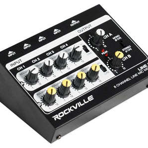 Rockville LINE8 8 Channel Line/Mic Mixer/Stereo/Mono/ Battery Operated or Adapter