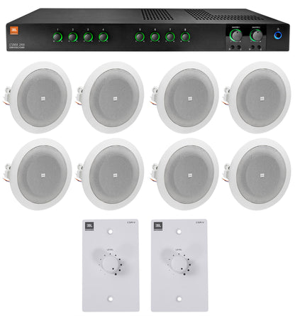 JBL CSMA240 Commercial Amplifier+(8) 4" In-Ceiling Speakers+White Wall Controls