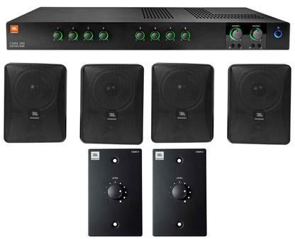 JBL CSMA280 Commercial Amplifier+(4) 6.5" Black Wall Speakers+(2) Wall Controls
