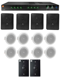 JBL Commercial Amplifier+4) 5.25" Black Wall+8) 4" Ceiing Speakers+Wall Controls