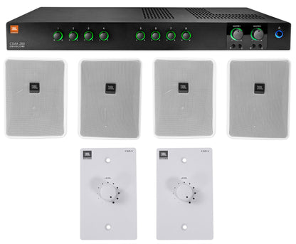 JBL CSMA280 Commercial Amplifier+(4) 6.5" White Wall Speakers+(2) Wall Controls