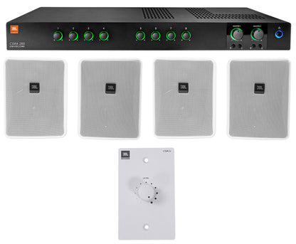 JBL CSMA280 Commercial Amplifier+(4) 6.5" White Wall Speakers+Wall Controller