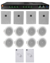 JBL Commercial Amplifier+4) 6.5" White Wall+8) 4" Ceiing Speakers+Wall Controls