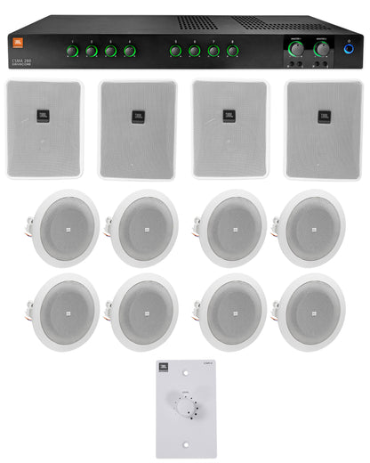 JBL Commercial Amplifier+(4) 6.5" White Wall+(8) 4" Ceiing Speakers+Wall Control
