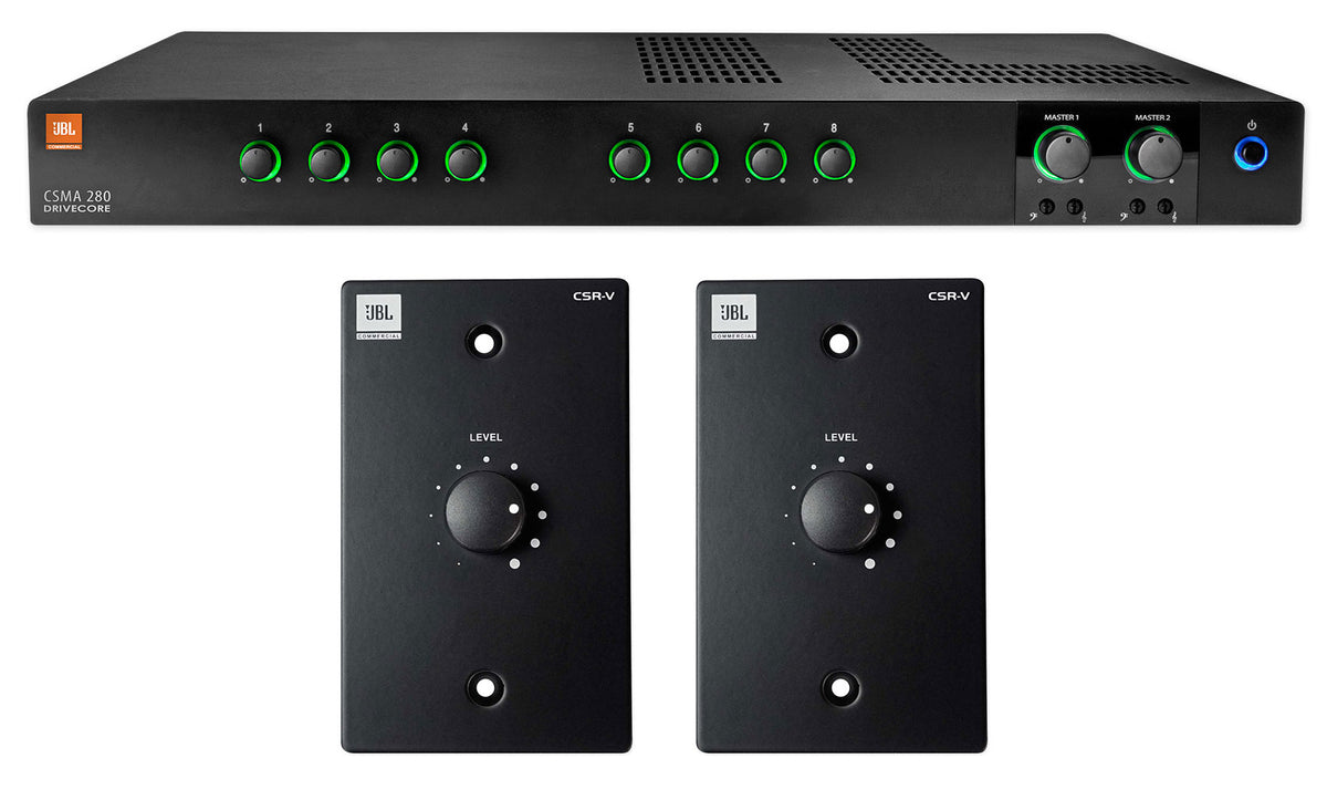 JBL CSMA280 Commercial/Restaurant 2x80w Amplifier+Black Wall Volume Controllers