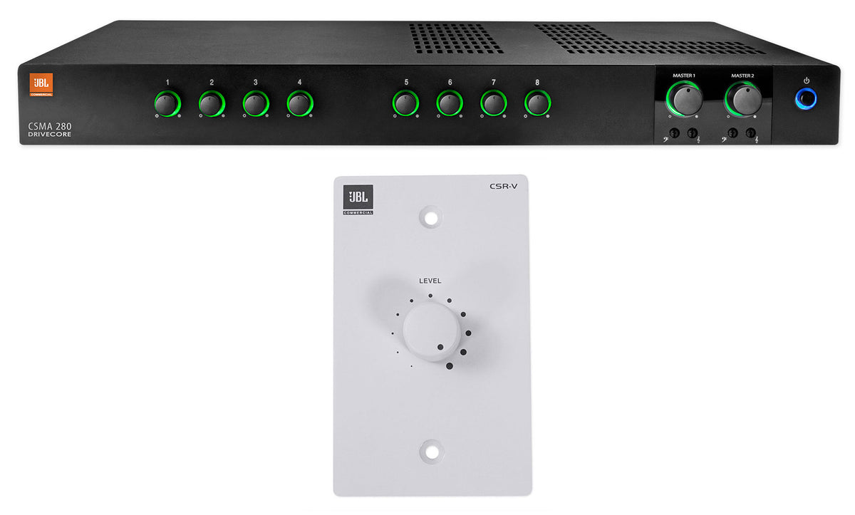 JBL CSMA280 Commercial/Restaurant 2 x 80w Amplifier+White Wall Volume Controller