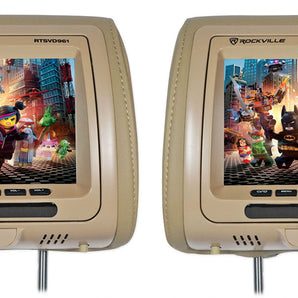 Rockville RTSVD961-BG 9” Beige Plug N Play Dual DVD/HDMI Car Headrest Monitors