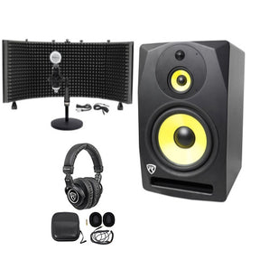 Rockville DPM10B 10 inches 400 Watt Powered Studio Monitor+Headphones+Mic+Shield and Stand