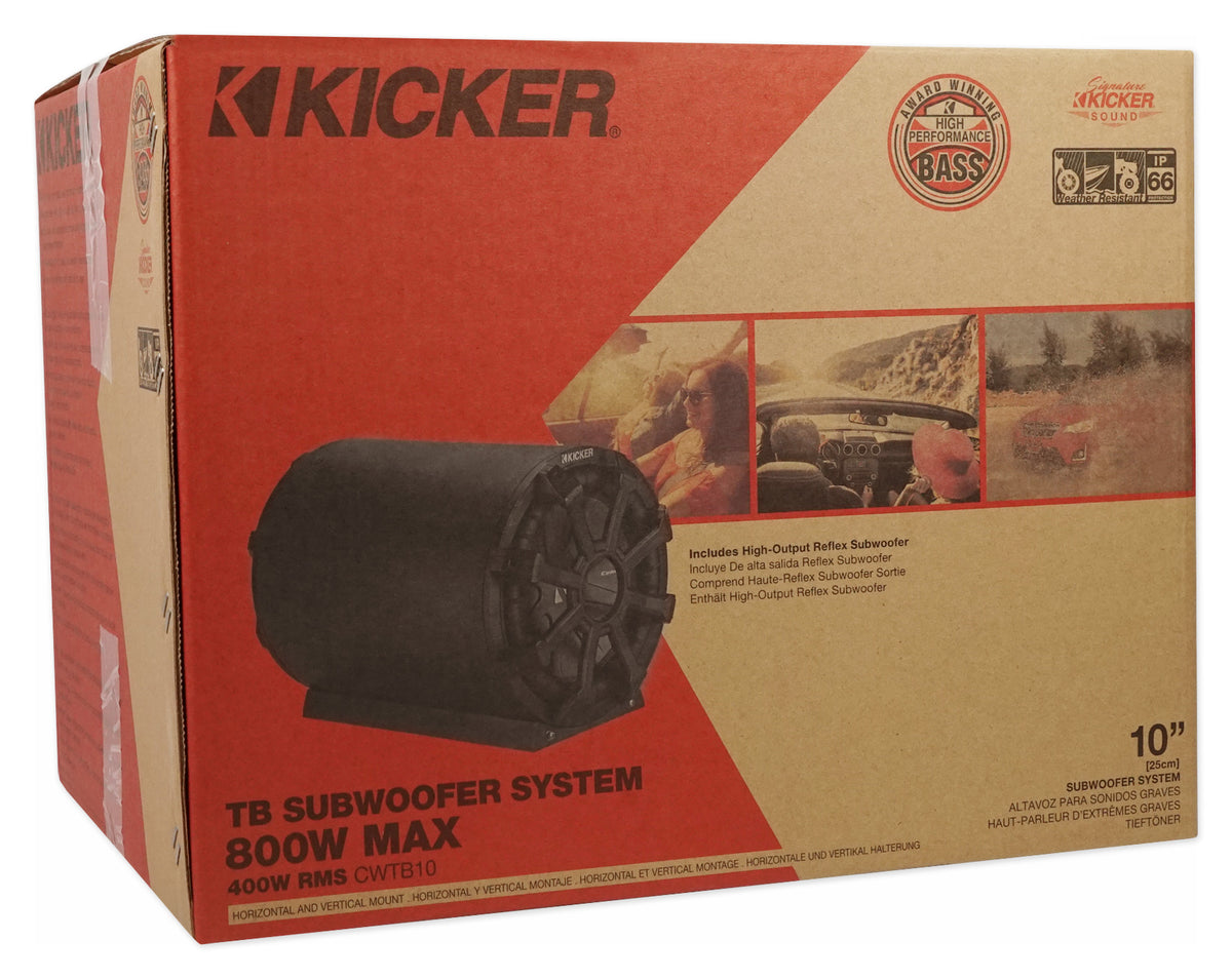 KICKER 46CWTB102 TB 10" 800w Marine Loaded Subwoofer Enclosure+Passive Radiator