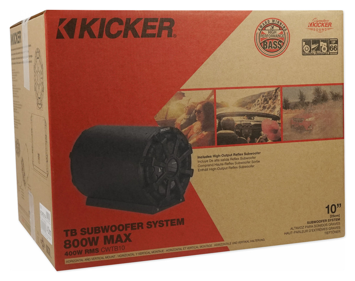 KICKER 46CWTB104 TB 10" 800w Marine Loaded Subwoofer Enclosure+Passive Radiator