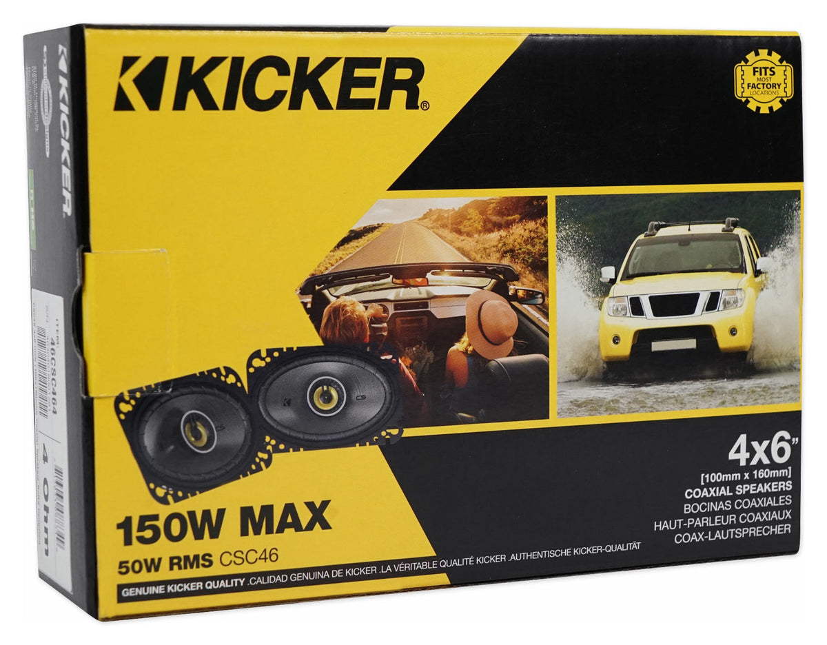 Pair KICKER 46CSC464 4x6" 300 Watt 4-Ohm 2-Way Car Audio Coaxial Speakers CSC464