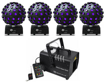 (4) Starburst LED Sphere Shooting Beam Light Effects + Haze Machine