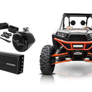 Rockford Fosgate MOTO-REAR1 Polaris RZR Roll Bar 6.5" Speakers+Wires+Kicker Amp